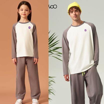 亲子款灰白色噗噗棉插肩长袖T恤