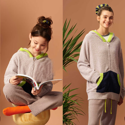 亲子款灰色半边绒拉链卫衣