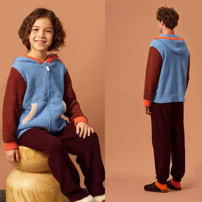 亲子款棕色半边绒长裤