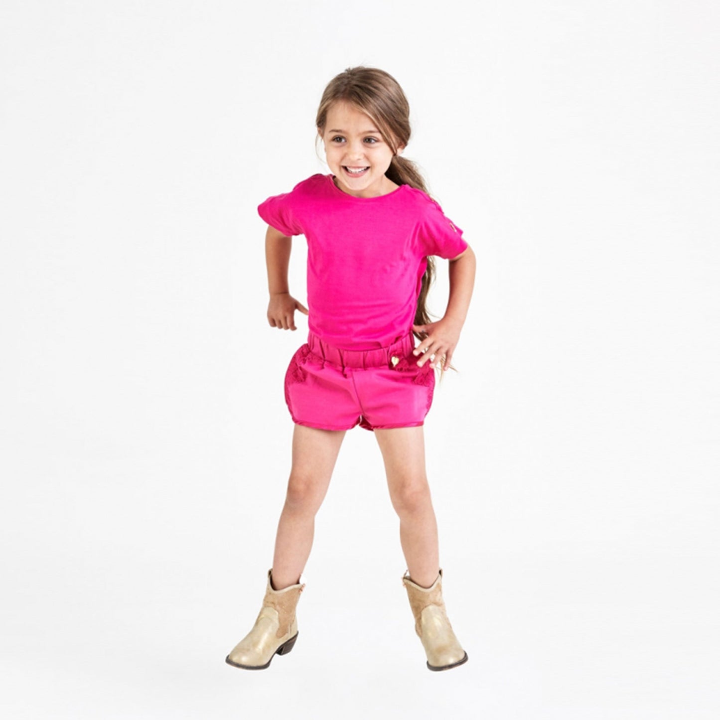 Girls Fuchsia Cotton Knitted Short