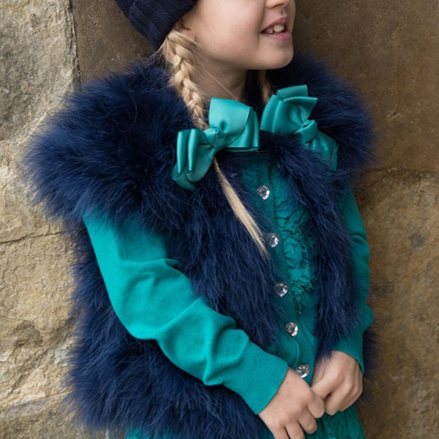Girls Navy Turkey Feather Jacket
