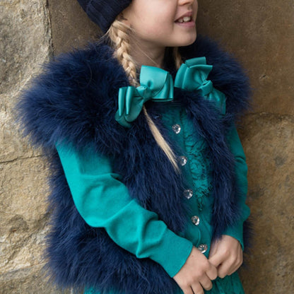 Girls Navy Turkey Feather Jacket