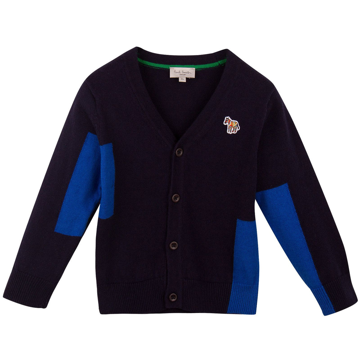 Boys Navy Blue Colour Block Cardigan With Embroidered Zebra Logo