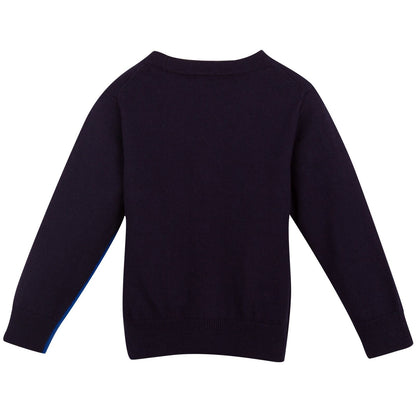 Boys Navy Blue Colour Block Cardigan With Embroidered Zebra Logo