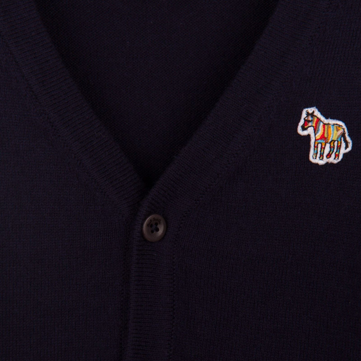 Boys Navy Blue Colour Block Cardigan With Embroidered Zebra Logo