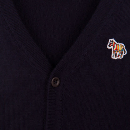 Boys Navy Blue Colour Block Cardigan With Embroidered Zebra Logo
