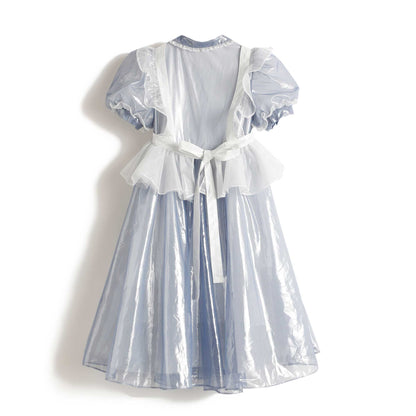 女童蓝色泡泡袖公主礼服裙