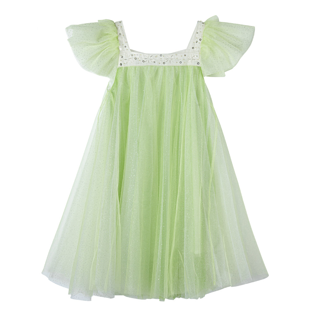 女童绿色雪花高定礼服裙