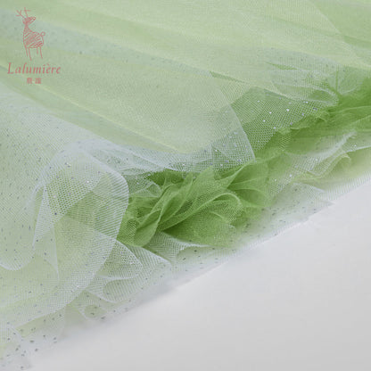 女童绿色雪花高定礼服裙