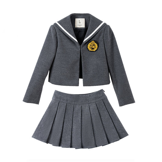 女童灰色毛呢两件套（外套+半裙）