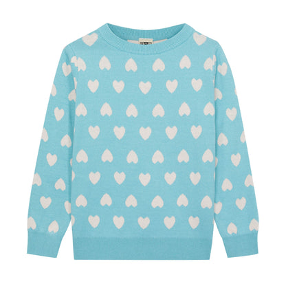 女童蓝色心形毛衣