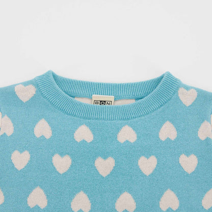 女童蓝色心形毛衣