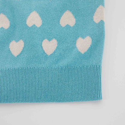 女童蓝色心形毛衣