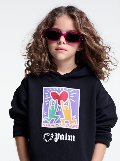 Palm Angels Girls PA X Keith Haring 黑色抱心连帽衫