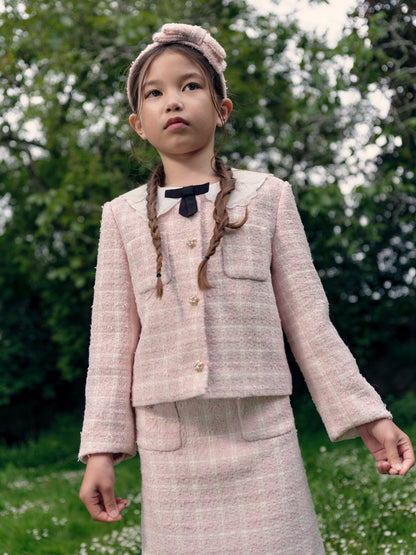 Self Portrait Girls 粉色格纹 Boucle 夹克