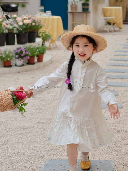 女童白色纯棉衬衫裙