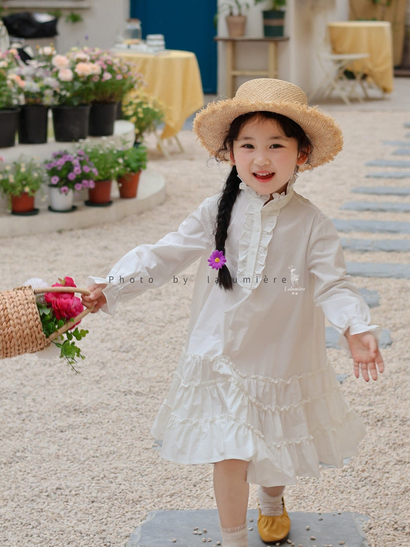 女童白色纯棉衬衫裙