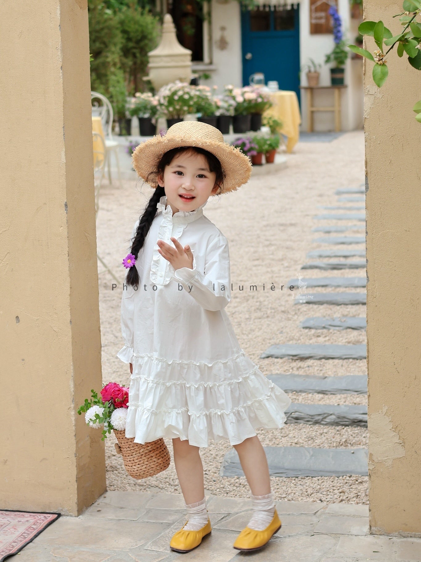 女童白色纯棉衬衫裙