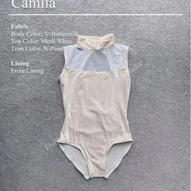 女士奶油白"Camila-Mesh/V-Buttermilk/N-Pearl/Mesh-White"芭蕾舞连体衣