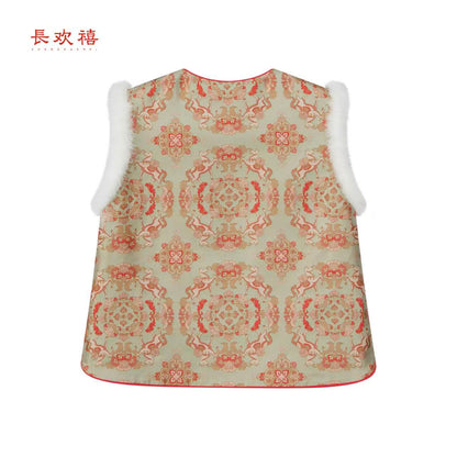 儿童浅绿色"⻢踏春⻛"夹棉马甲