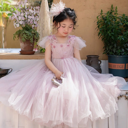 女童粉色花语公主礼服裙