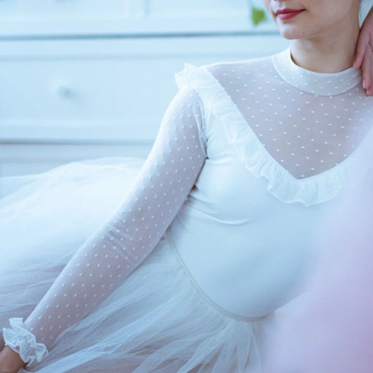 女士白色长袖芭蕾舞连体衣(2033/White)