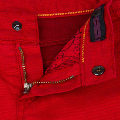 Girls Red Trousers With A Leather Logo Patc