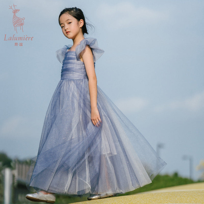 女童星光蓝蝴蝶袖礼服裙