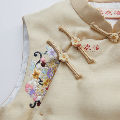 女童米色"蜜蕊"夹棉马甲裙