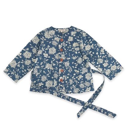 Girls Blue Printing Cotton Coat