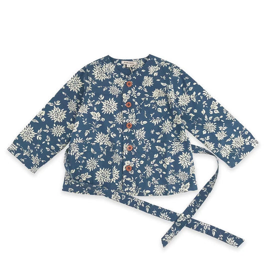 Girls Blue Printing Cotton Coat