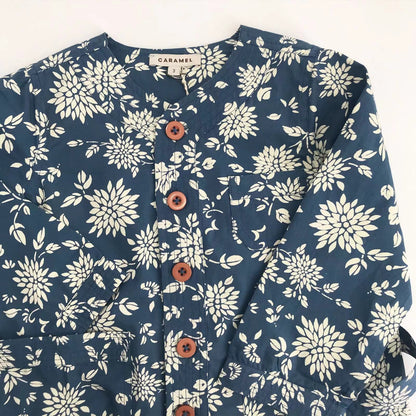 Girls Blue Printing Cotton Coat