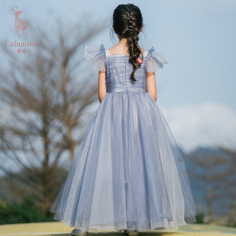 女童星光蓝蝴蝶袖礼服裙