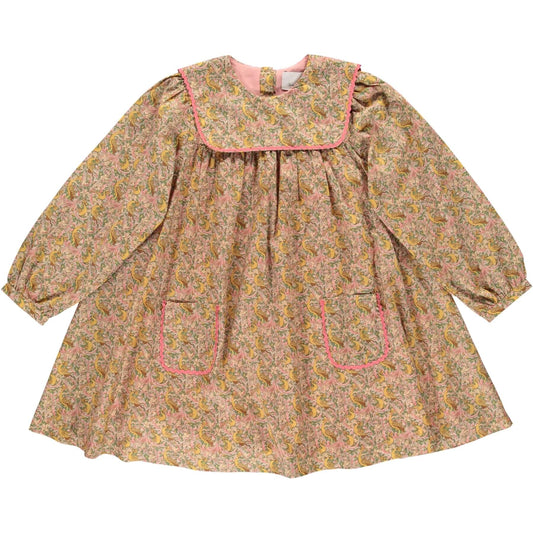 女童黄色碎花棉连衣裙