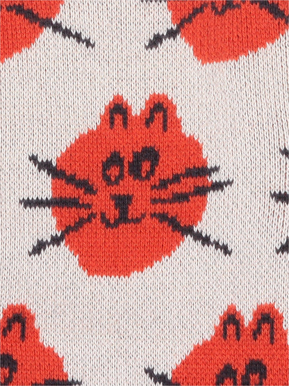 玫瑰粉棕褐色猫提花针织袜