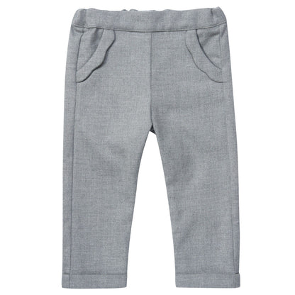 Baby Girls Grey Flounce Trims Pockets Trousers