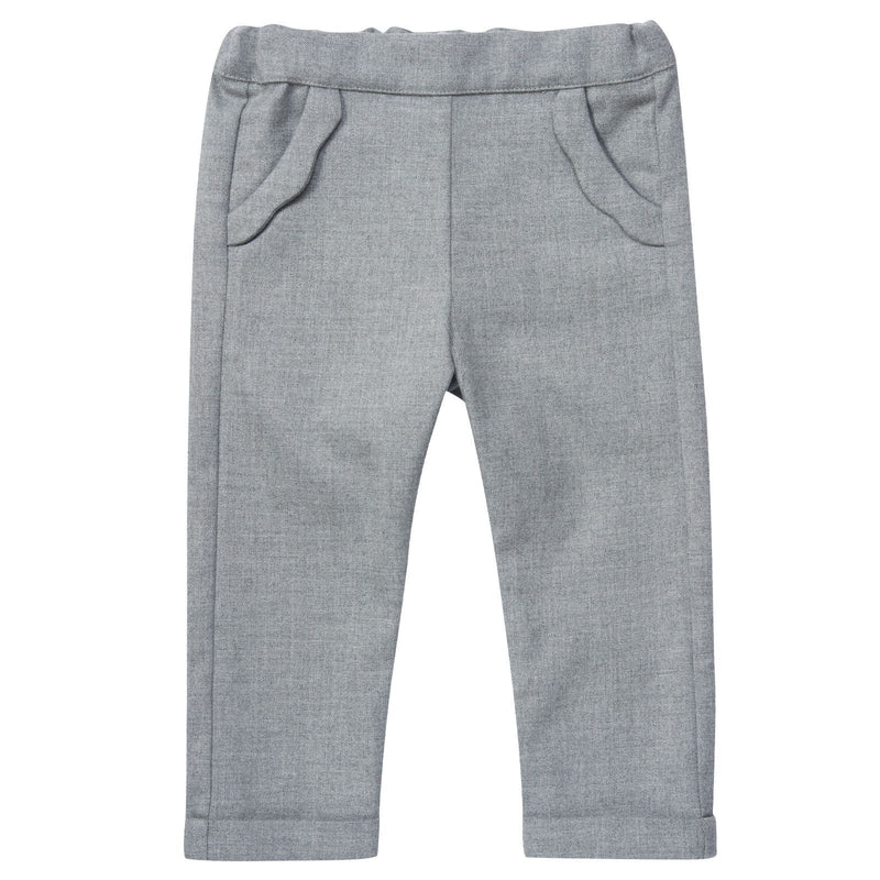 Baby Girls Grey Flounce Trims Pockets Trousers