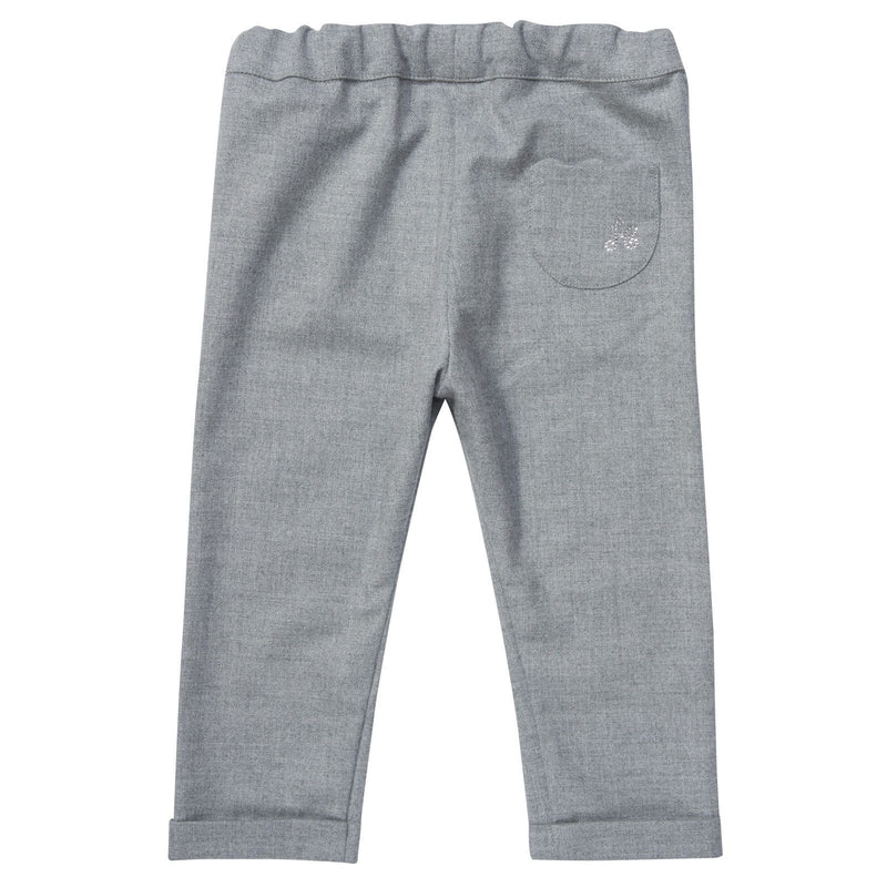 Baby Girls Grey Flounce Trims Pockets Trousers