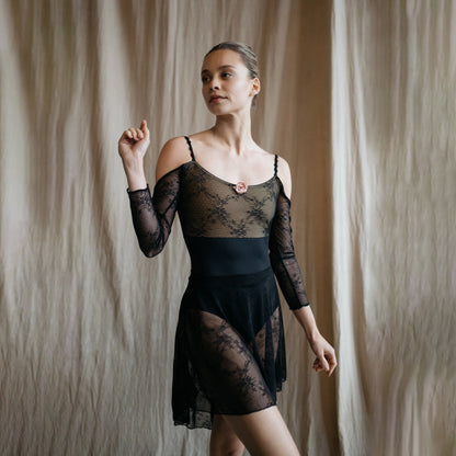 女童黑色露肩芭蕾舞连体衣(2236/Black)