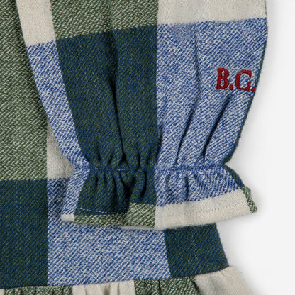 女童蓝色格子棉连衣裙