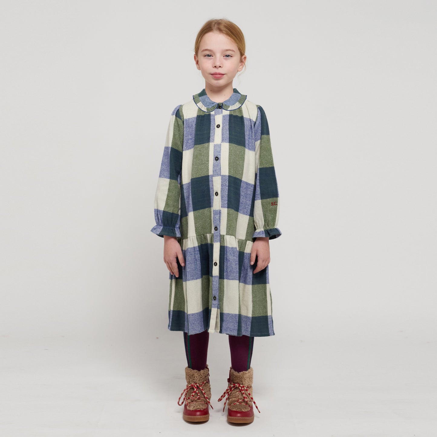 女童蓝色格子棉连衣裙