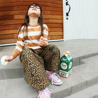 儿童棕色豹纹棉长裤