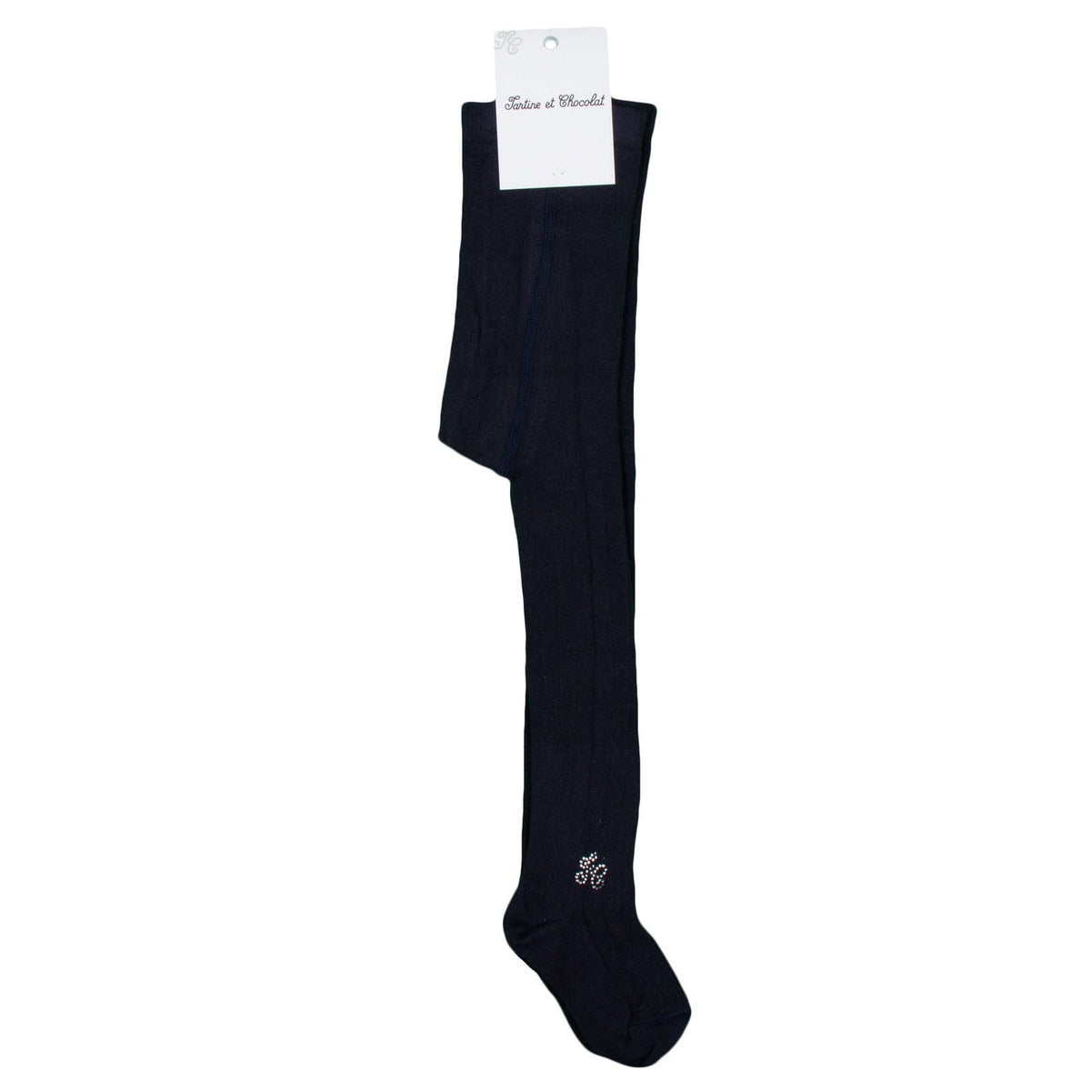 Baby Girls Navy Blue Diamante Logo Cotton Tights