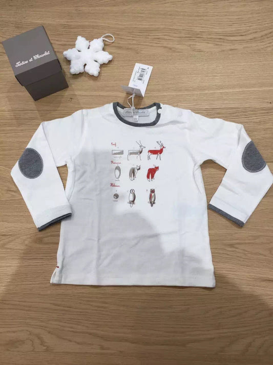 Baby Boys White Dinosaur Prrinted Contrast Elbow Pads T-Shirt