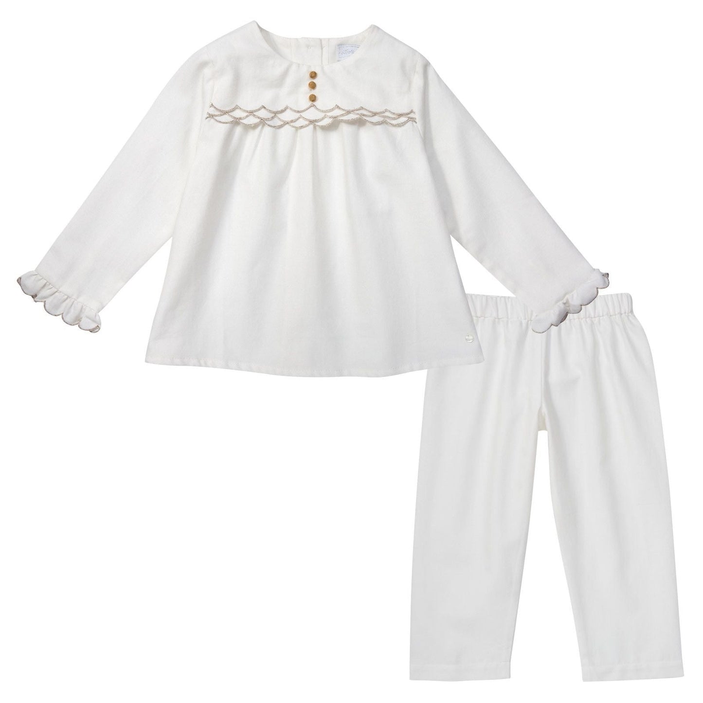 Baby White Cotton 2 Pice Babygrow With Silver Trims