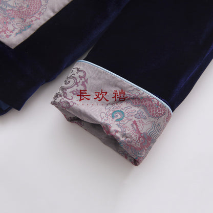 男童深蓝色"双龙戏珠"加棉外套