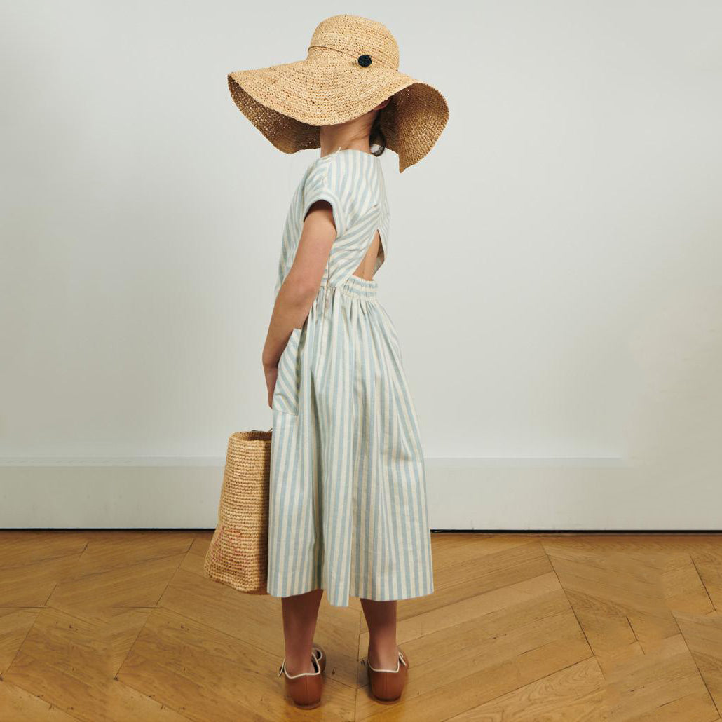 女童米色拉菲草太阳帽