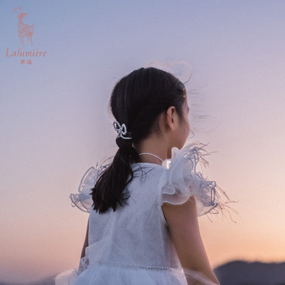 女童白色羽毛高定礼服裙