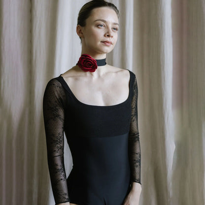 女童黑色长袖芭蕾舞连体衣(2343/Black)