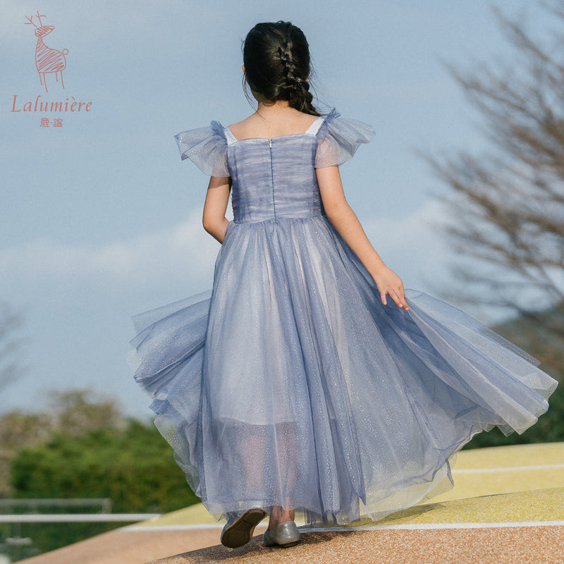 女童星光蓝蝴蝶袖礼服裙